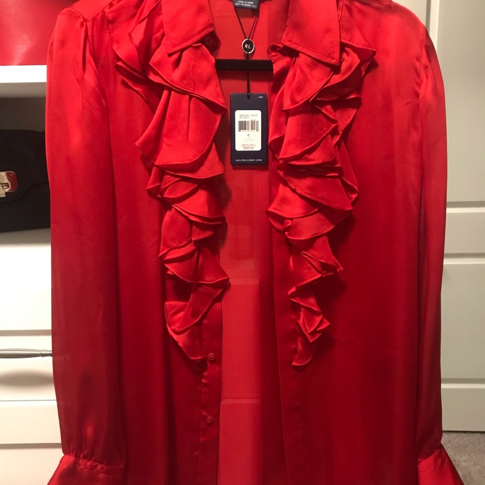Ralph Lauren red silk blouse. New with tags❤️